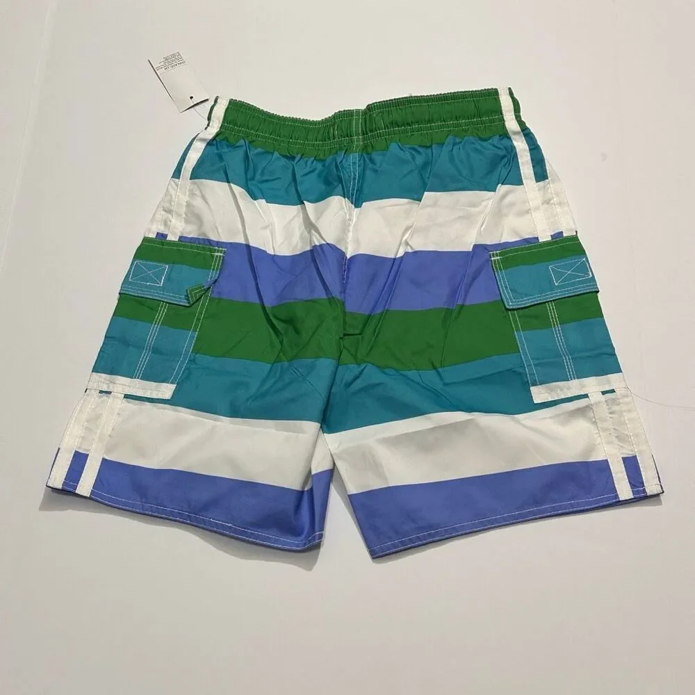 Chalaco Striped Swim Trunks Blue, Green, White | Men Size 12/Medium